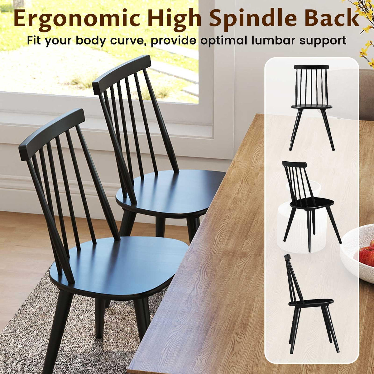 Goflame Windsor Dining Chairs Set of 2/4 Farmhouse Wooden Black Kitchen Chairs