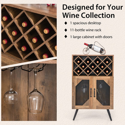 Goflame Farmhouse Buffet Cabinet with Storage, Wine Bar Cabinet 11 Bottles Rack (Brown & Black)