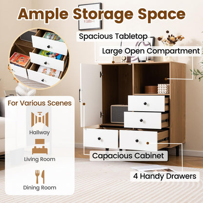 Goflame Storage Cabinet with 4 Drawers Door & Open Compartment, Metal Support Legs