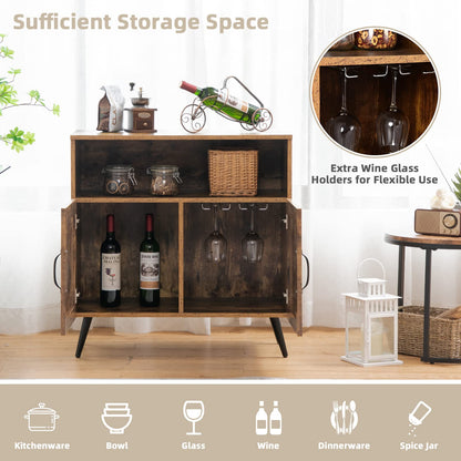 Goflame Mid-Century Storage Cabinet, Wooden Floor Cabinet with 2 Doors, Rustic Brown