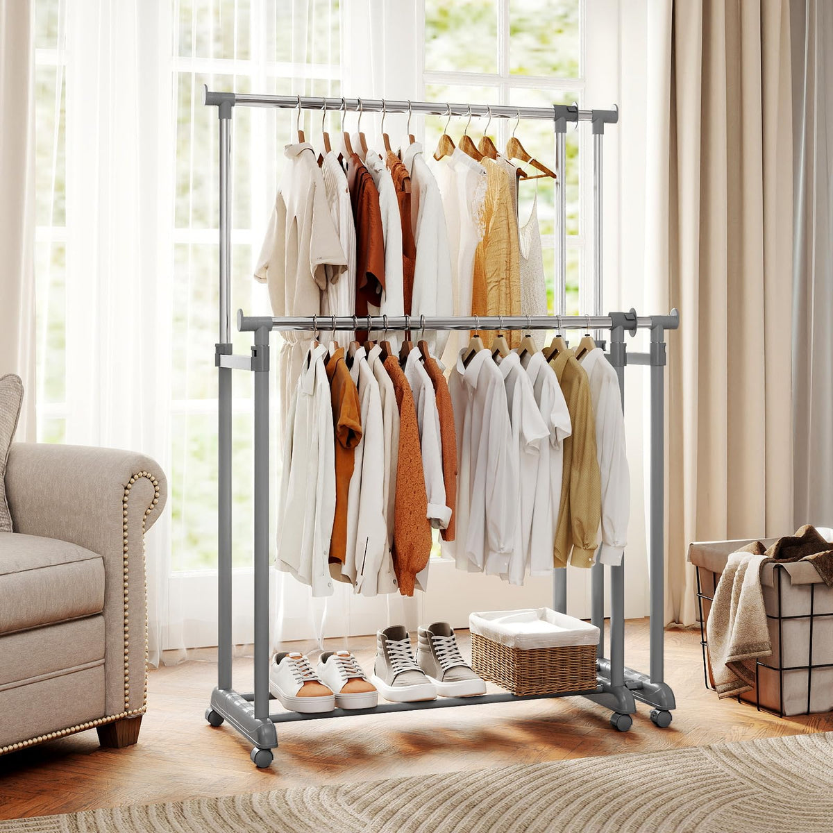 Goflame Portable Garment Clothin Rack with Adjustable Height & Width for Laundry