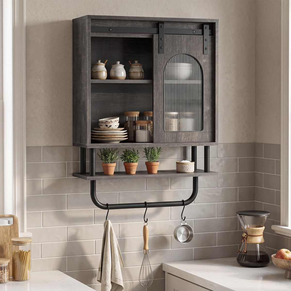 Goflame Bathroom Wall Cabinet with Sliding Barn Door