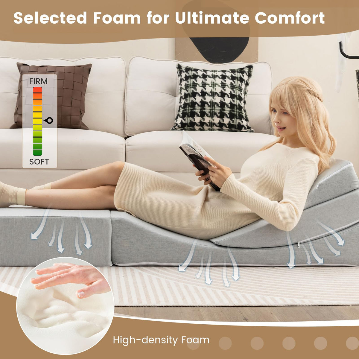4-in-1 Floor Futon Sleeper Chair with High-Density Foam - Goflame