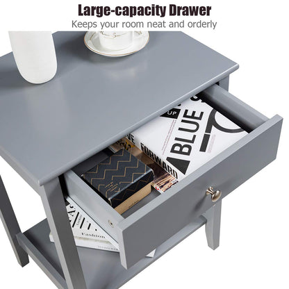 Nightstand Wooden 2-Tier Couch Sofa Side Table with Drawer, End Table