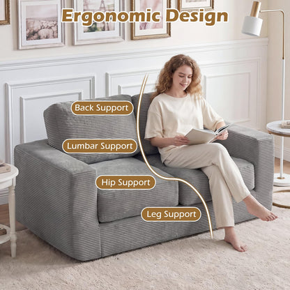 Goflame 2-Seater Floor Couch with Removable Corduroy Cover
