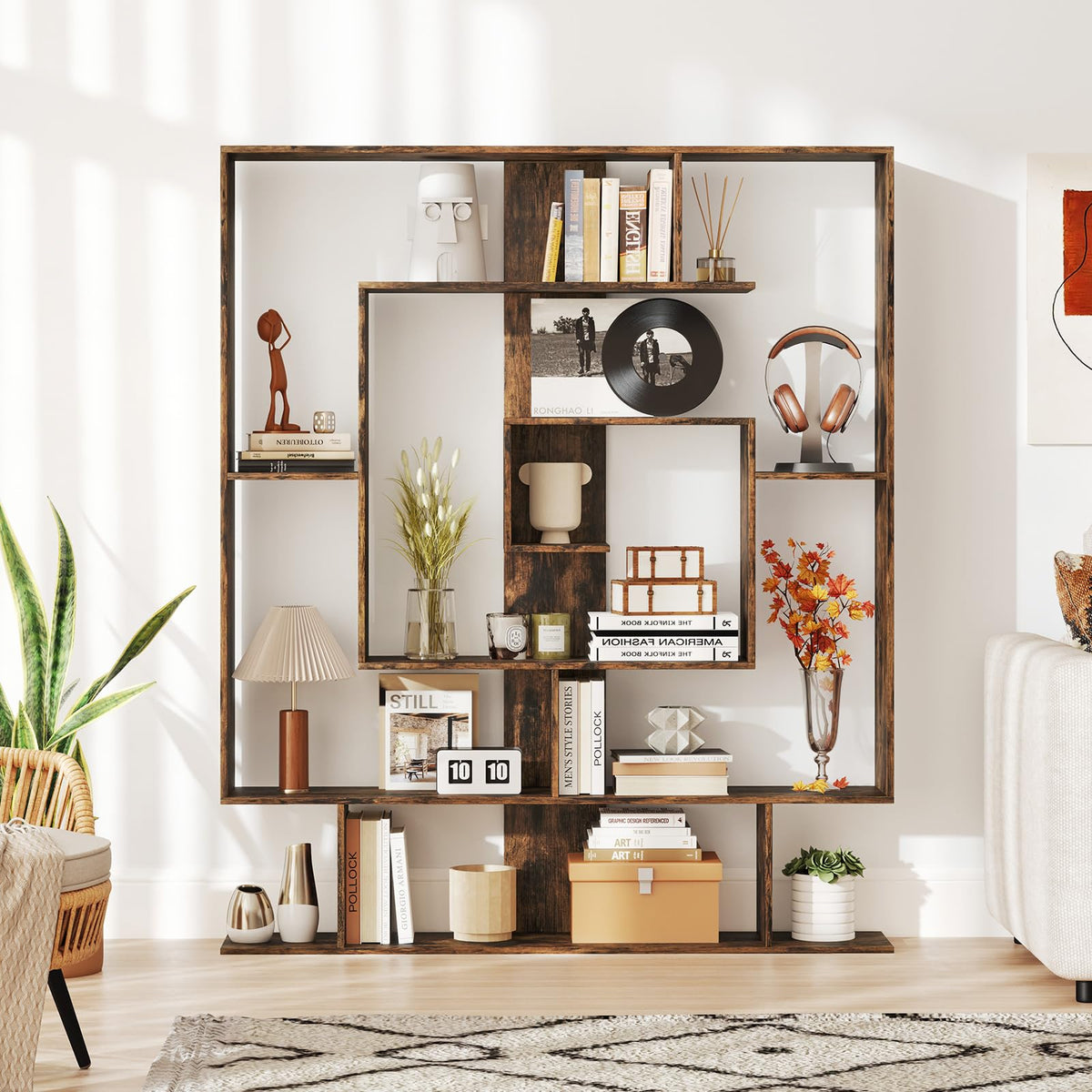Goflame 7-Tier Geometric Bookshelf