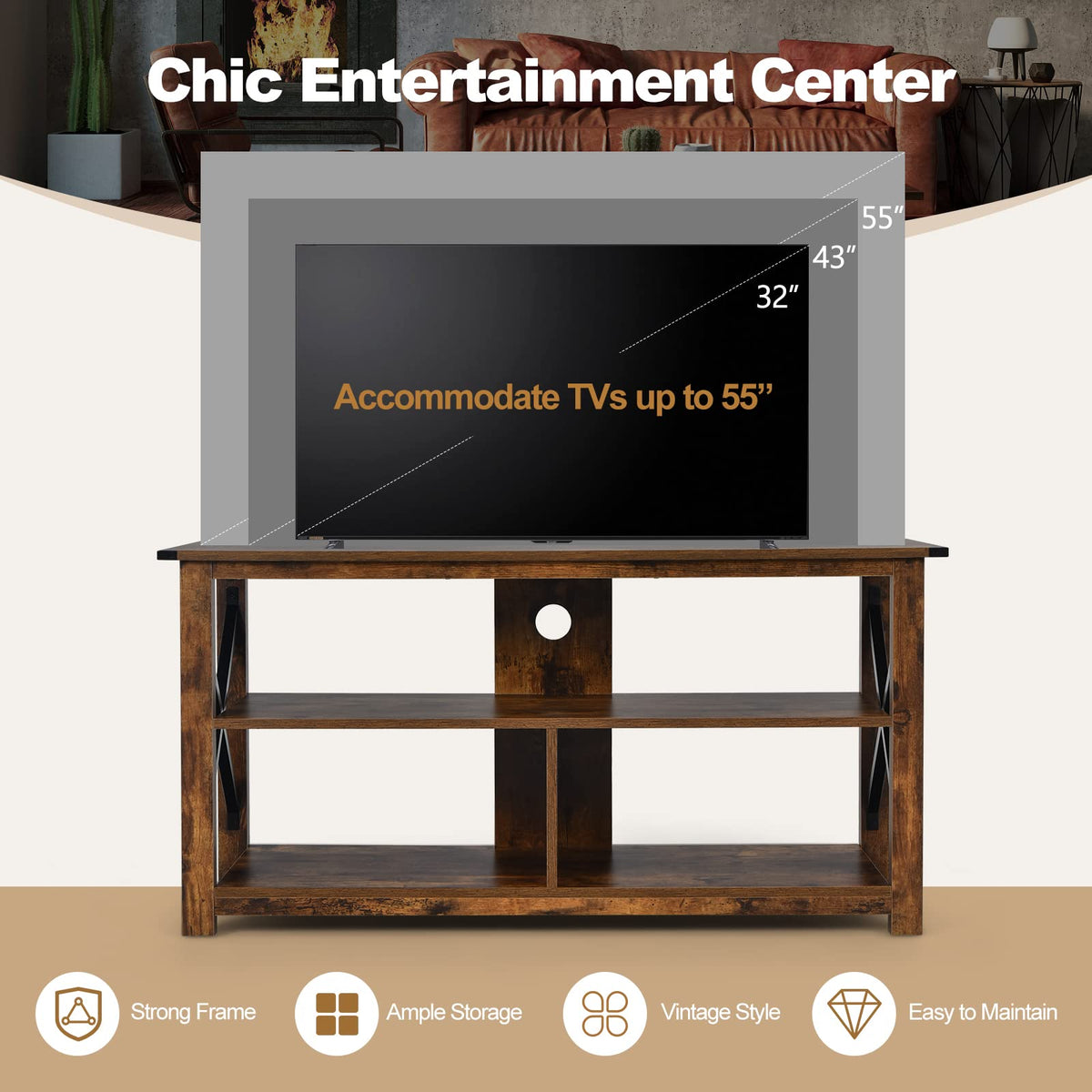 Goflame TV Stand for Bedroom, TV Cabinet for TV Up to 55"