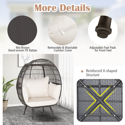 Goflame PE Rattan Egg Chair - Oversized Hammock Chair with Thick Cushions & Sturdy Metal Frame