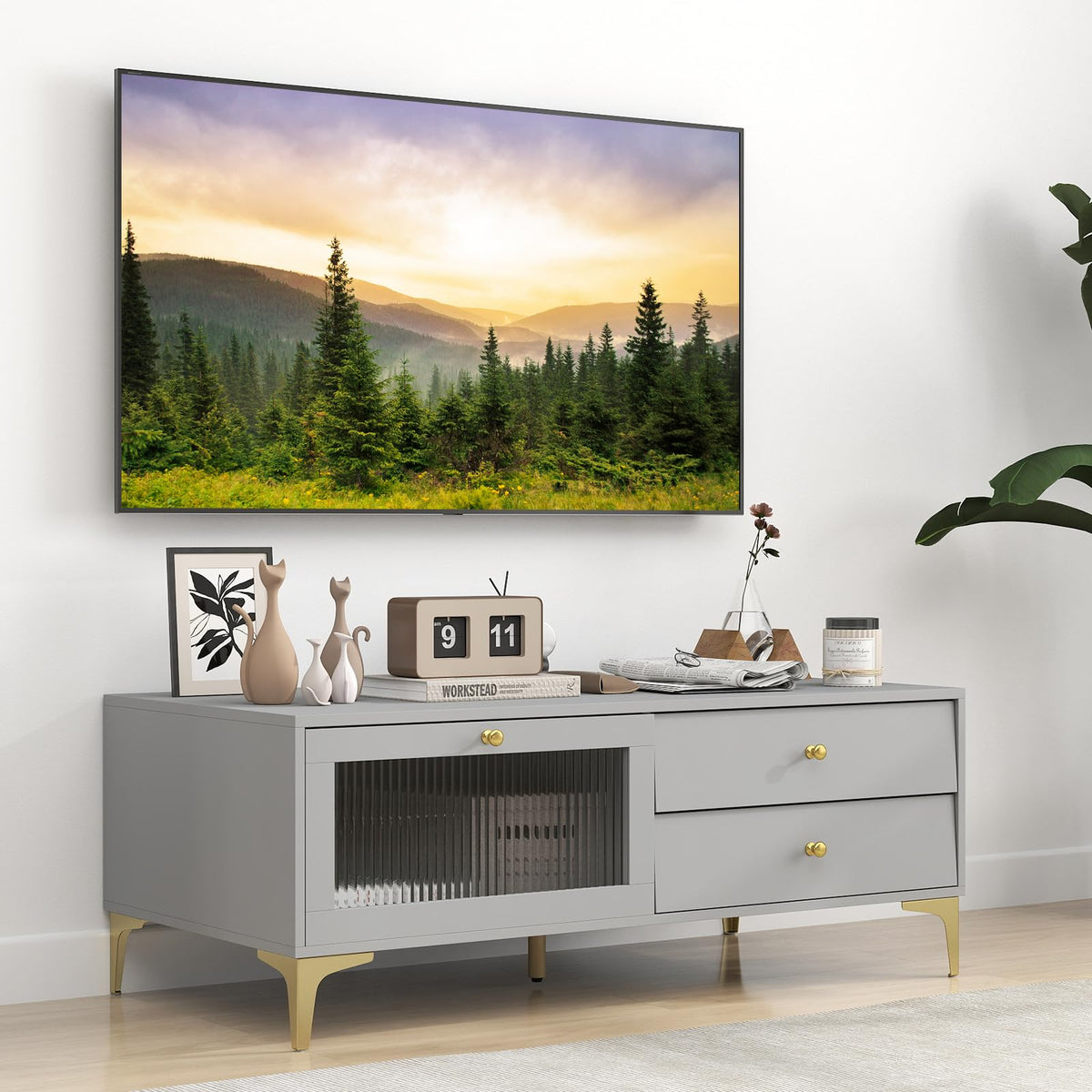 Goflame TV Stand for TVs up to 55”, Entertainment Center with Storage Drawers
