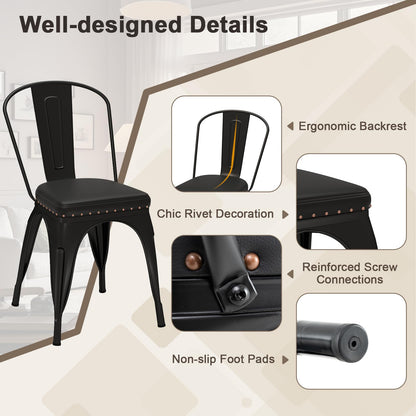 Goflame Metal Dining Chairs Set of 4 with Detachable Backrest & PU Leather Padded Seat