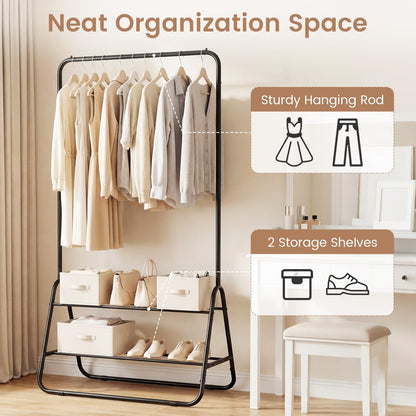 Goflame Heavy Duty Clothes Rack | Metal Garment Rack with Hanging Rod and Storage Shelves