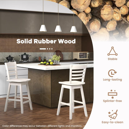 Goflame Wood Bar Stools, Swivel Counter Height Bar Stools with Slatted Hollow Back & Ergonomic Contoured Seat