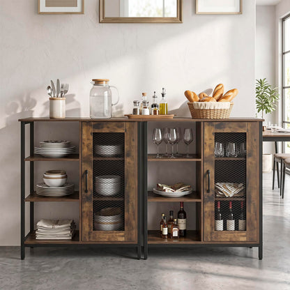 Goflame Industrial Side Cabinet with Metal Mesh Door and 3 Open Shelves