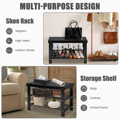 Goflame Entryway Shoe Bench, Bamboo Shoe Shelf Organizer Holds up to 6 Pairs