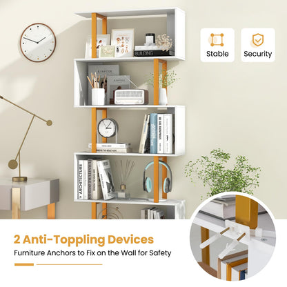 Goflame 6-Tier Modern S-Shaped Bookshelf with Anti-Tipping Kits