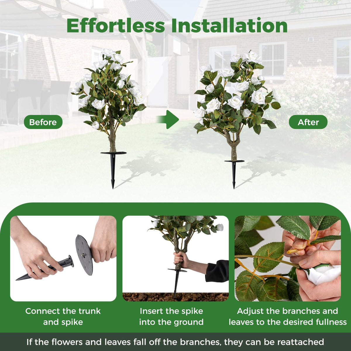 GOFLAME 31.5” Artificial Topiary Ball Trees with White Rose