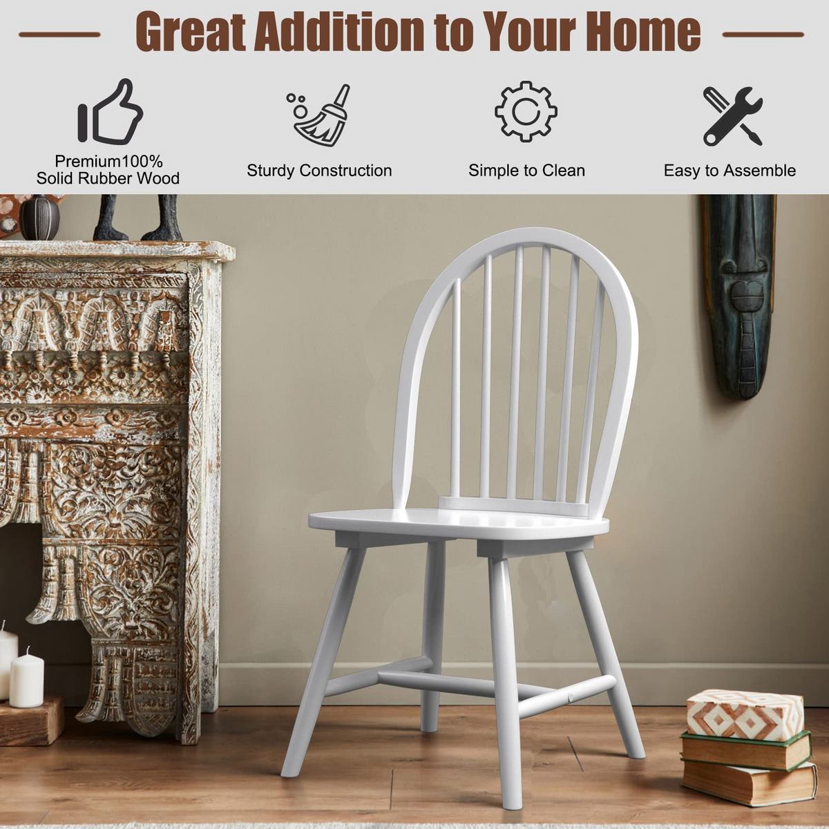 Goflame Wood Dining Chairs, French Country Armless Spindle Back Dining Chairs
