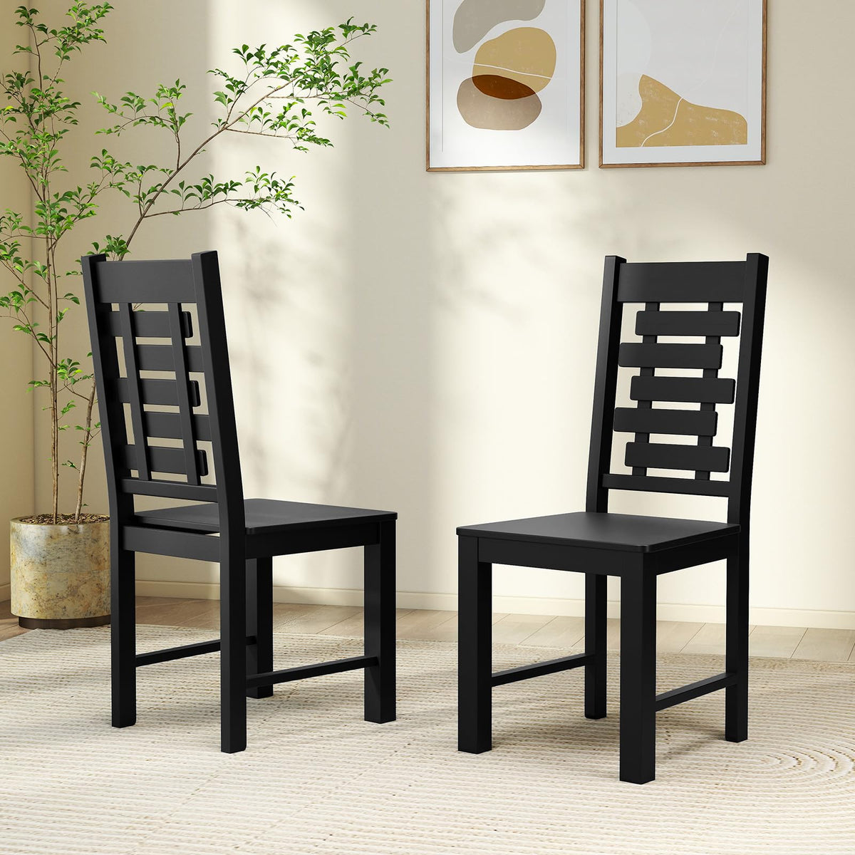 Goflame Wooden Dining Chairs Set 100% Solid Rubber Wood Kitchen Chair with High & Tilted Backrest