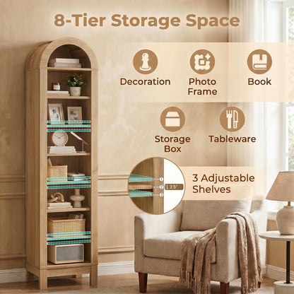 Goflame 71" Tall 8-Tier Arched Modern Bookshelf with 3 Adjustable Shelves (1/2)