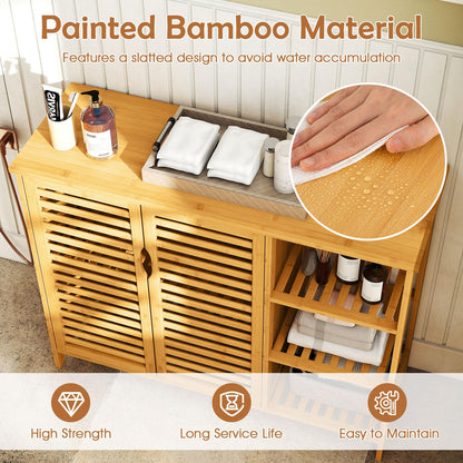 Goflame Bamboo Bathroom Storage Cabinet 2-Door Storage Organizer with Shelves