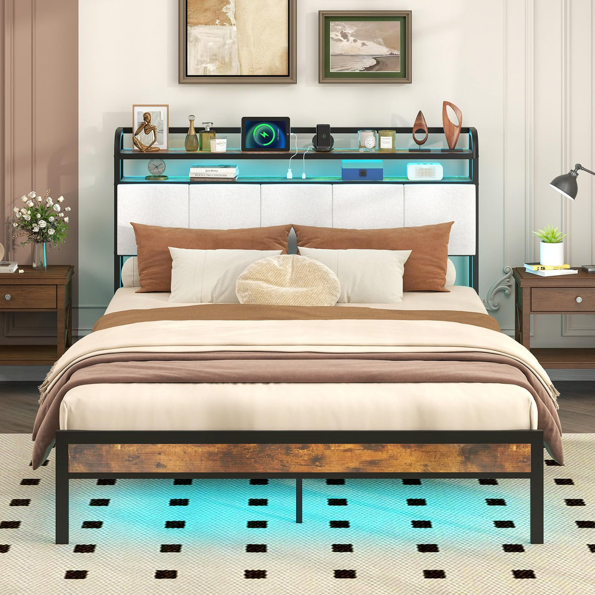 Goflame King/Queen/Full/Twin Size Bed Frame with Storage Headboard