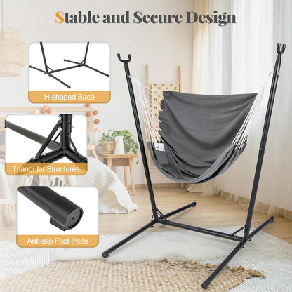 Goflame Hammock Chair with H-Shaped Stand - Heavy Duty Swing Chair with 6-Position Adjustable Height and Side Pocket