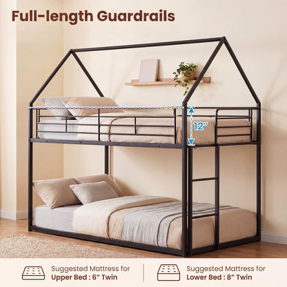 Goflame House-Shaped Twin Over Twin Metal Bunk Bed