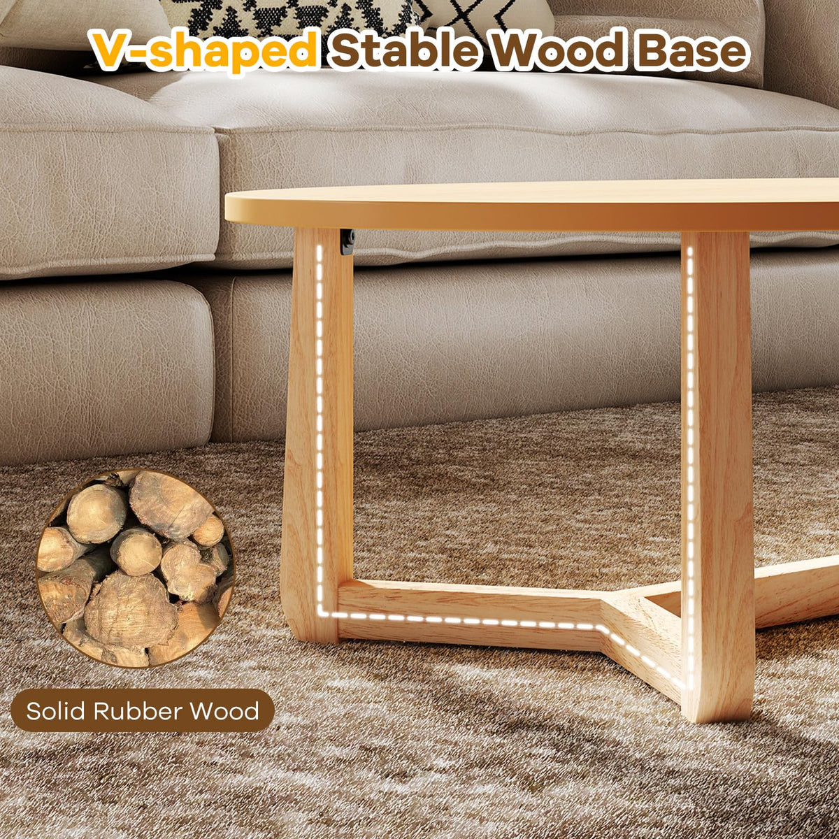 Goflame 46'' Oval Coffee Table hickened Top & Solid Rubber Wood Frame