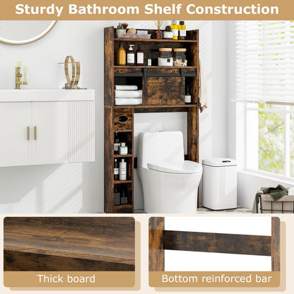 Goflame Over The Toilet Storage Cabinet, 6-Tier Freestanding above Toilet Rack with Gliding Door