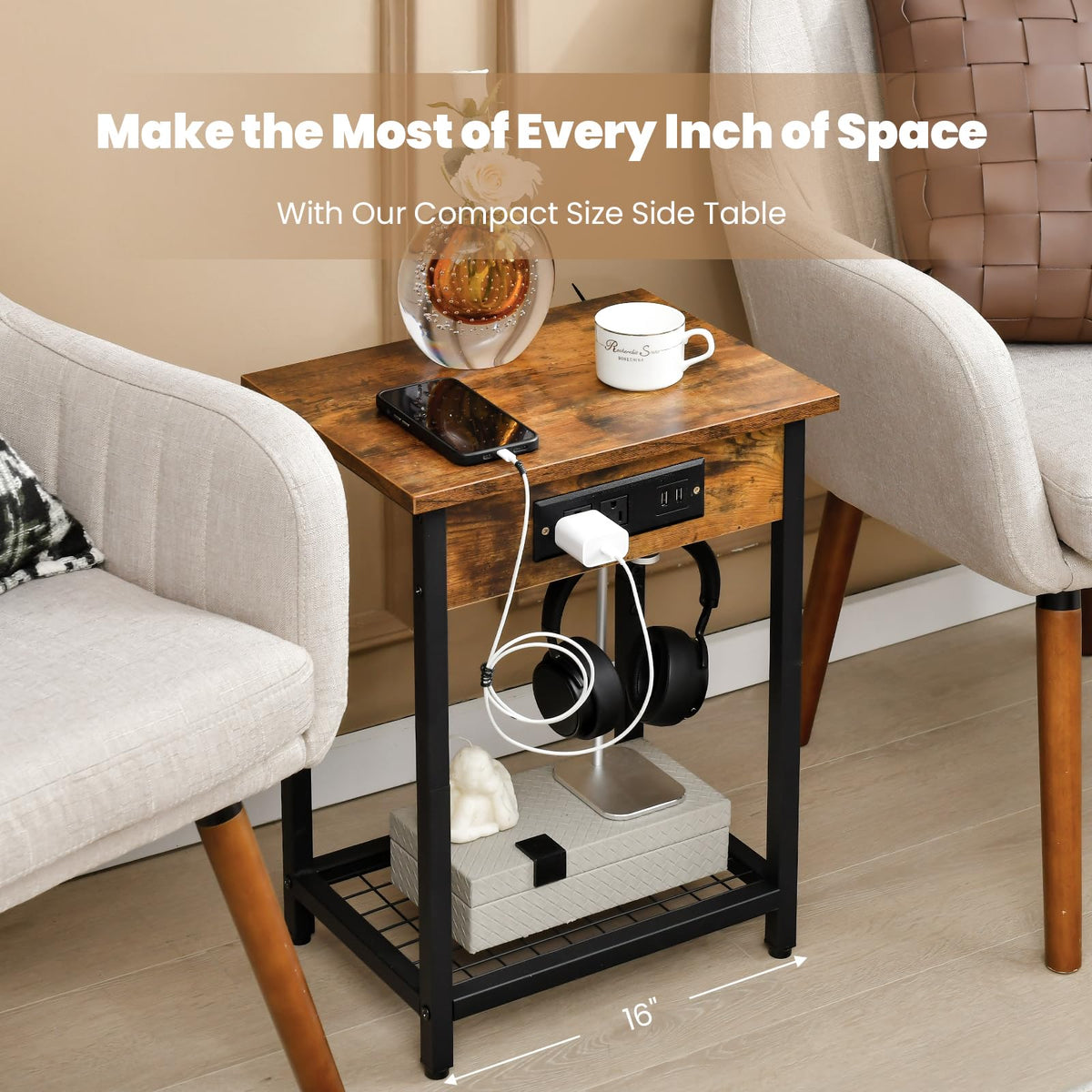 Goflame Nightstand Set of 2 with Charging Station