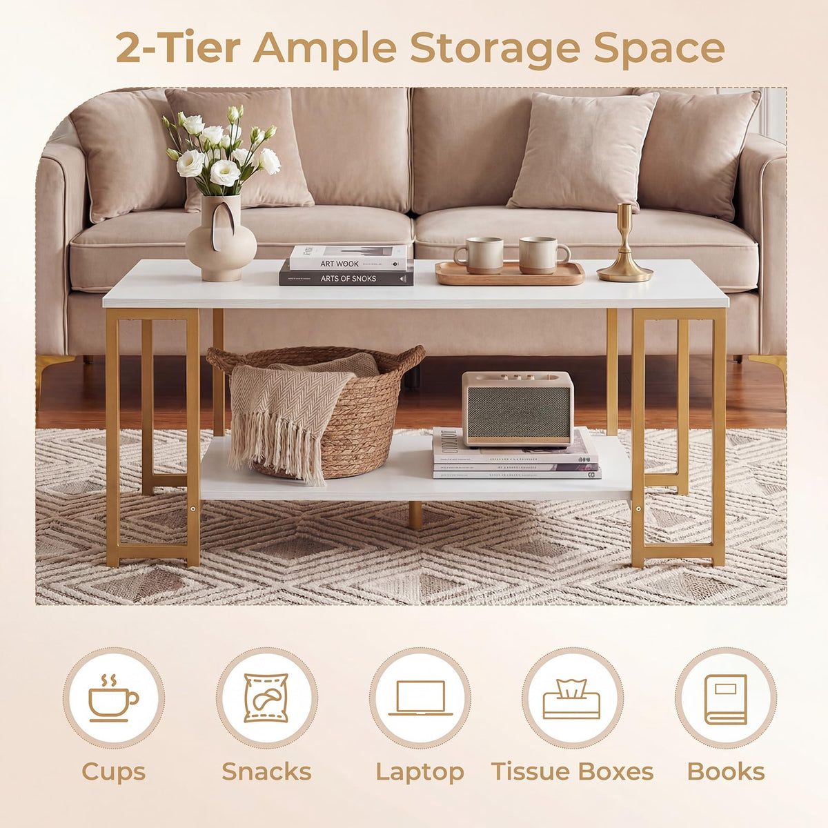 Goflame 2-Tier 39.5" Coffee Table with Storage