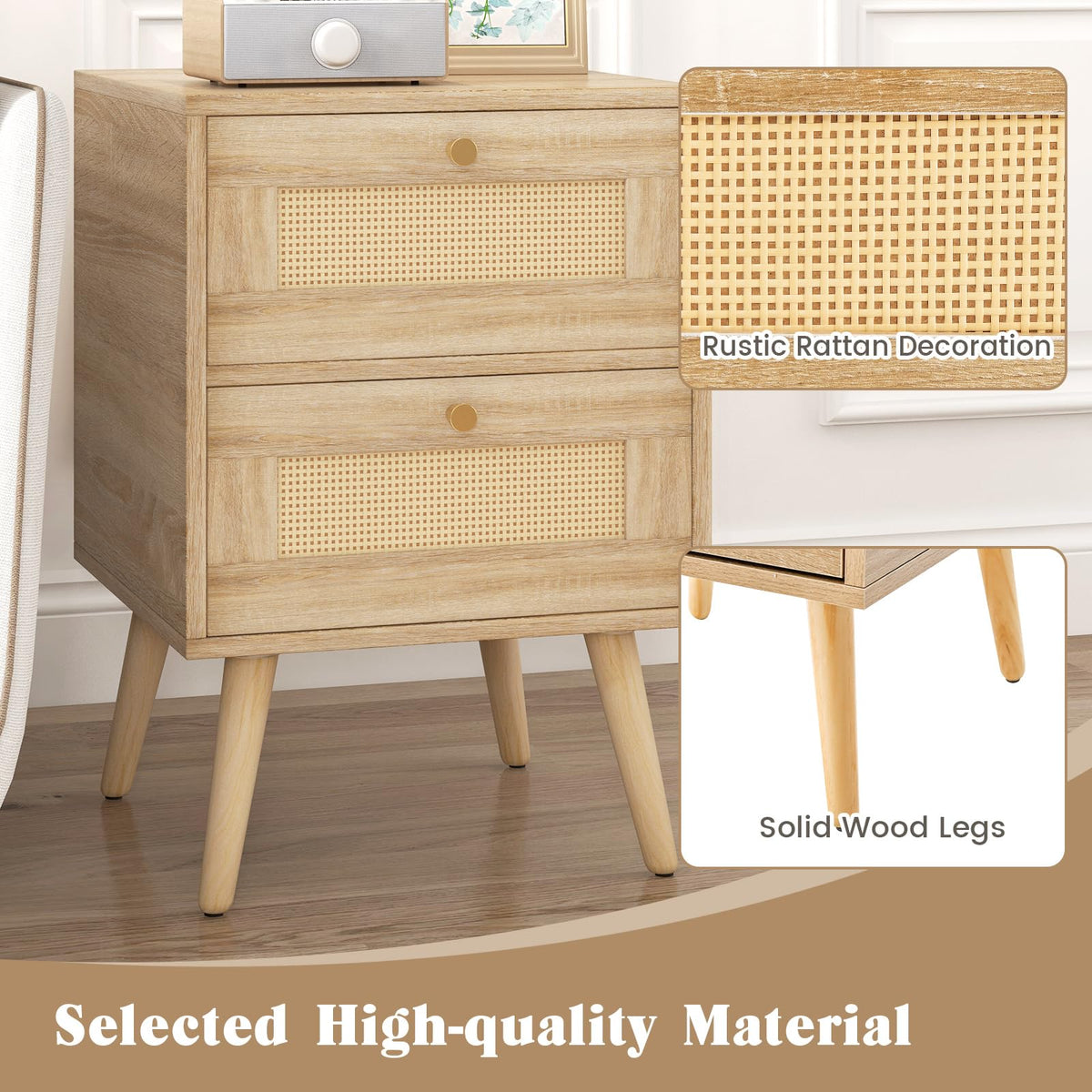 Goflame Rattan Nightstand Set of 2