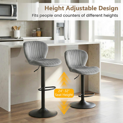 Goflame Bar Stools Set of 2/4 | Adjustable Counter Height Chairs with Velvet Upholstered Backrests