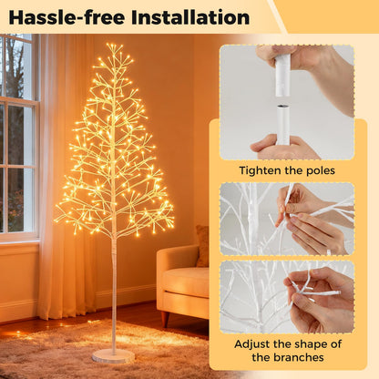 Goflame LED Birch Tree, 5/6/7 FT Pre-lit Twig Tree with Warm White Light LED Lights, Weighted Base