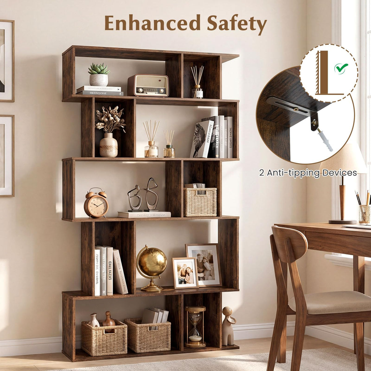 Goflame Geometric Bookshelf 5-Tier Bookcase with Open Shelves and Closed-back Cubes