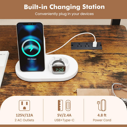 Goflame Rolling Computer Desk with Charging Station