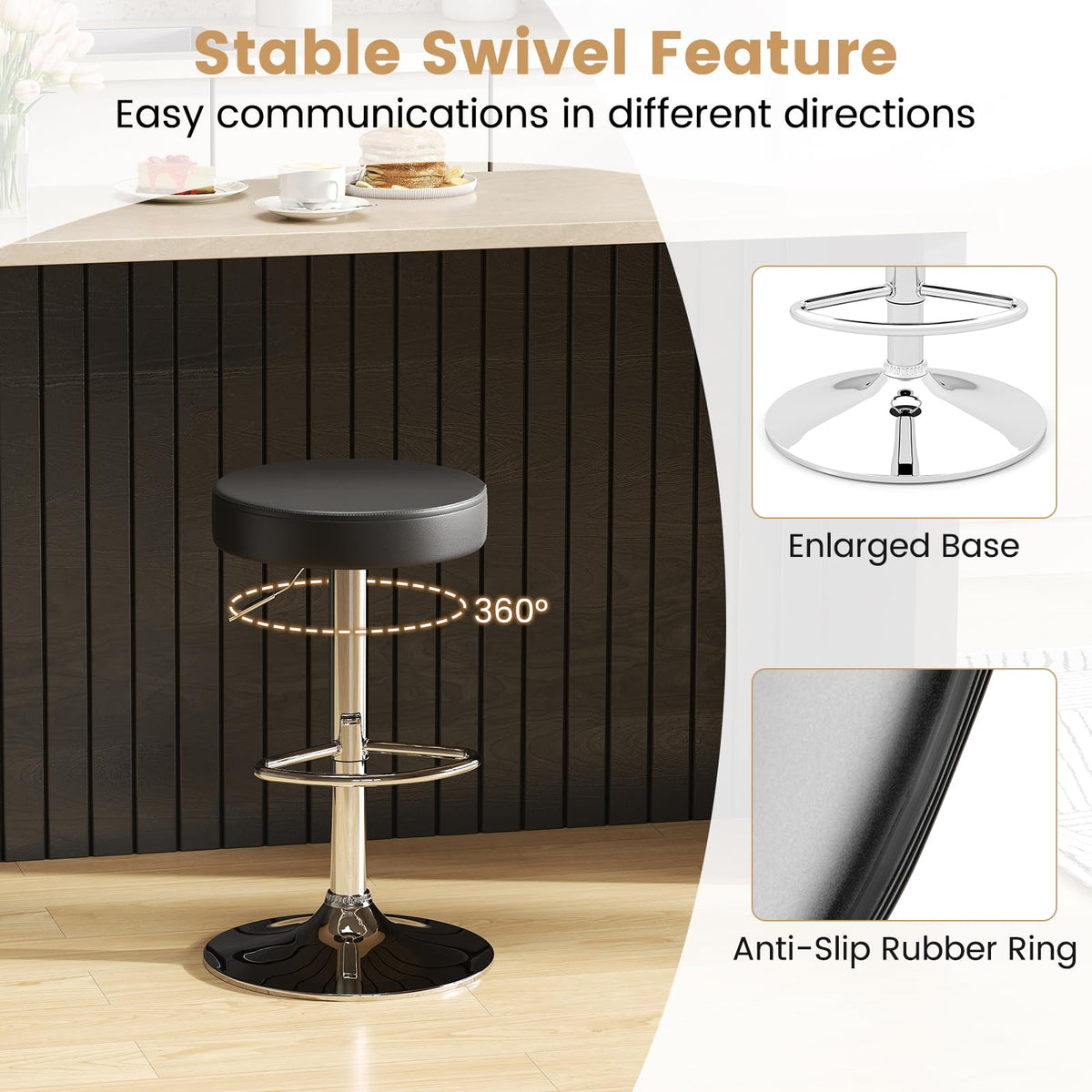 Goflame Adjustable Height PU Leather Bar Chair with Swivel Padded Seat