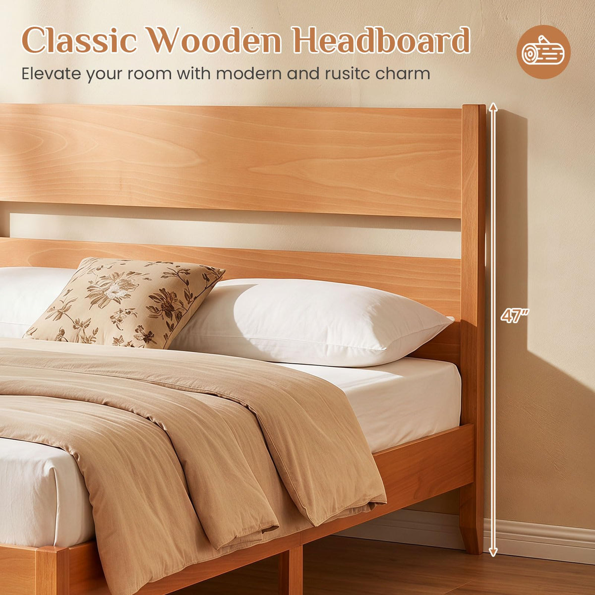 Goflame Queen/Full/Twin Size Wooden Bed Frame with Slatted Headboard