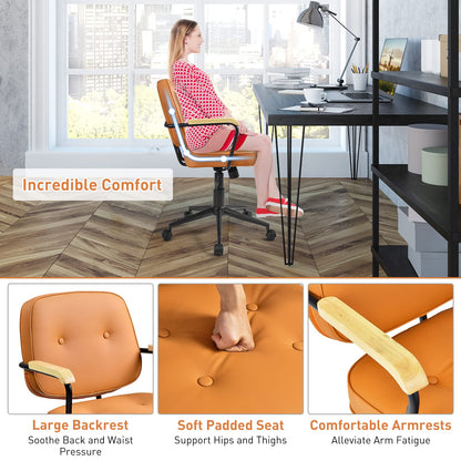 Goflame Home Office Chair, Height Adjustable PU Leather Desk Chair w/Rocking Backrest, Orange
