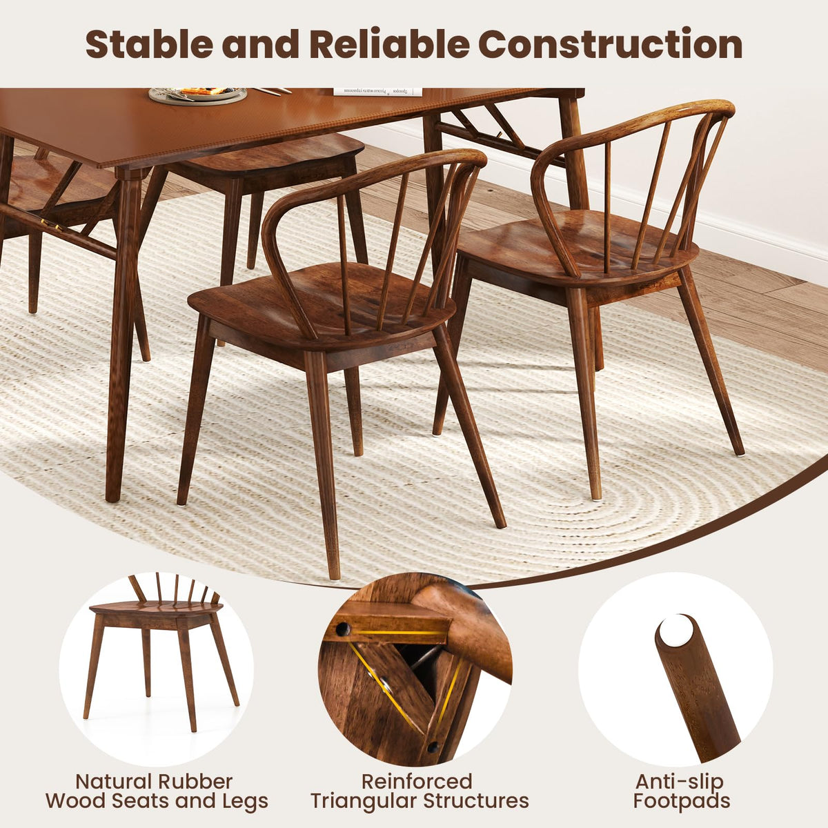 Goflame Wooden Dining Chairs Set of 2/4, Windsor Kitchen Chairs w/High Spindle Back & Rubber Wood Legs
