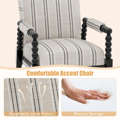 Goflame Mid Century Modern Spindle Accent Chair Set of 1/2, Upholstered Armchair w/Rubber Wood Frame