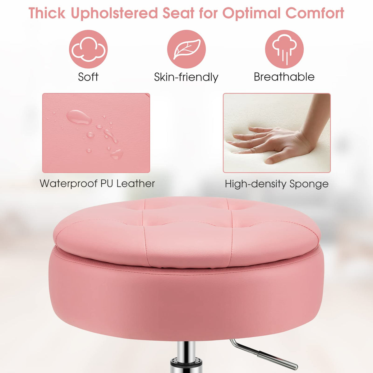 GOFLAME 360° Swivel PU Leather Vanity Stool with Storage Set of 2