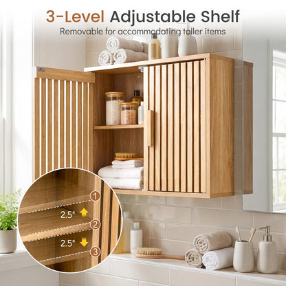 Goflame Wall Mounted Wooden Medicine Cabinet with 2 Slatted Doors