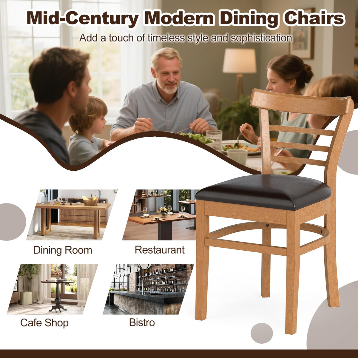 Goflame Wooden Dining Chairs Set PU Leather Upholstered Kitchen Chair w/Rubber Wood Legs