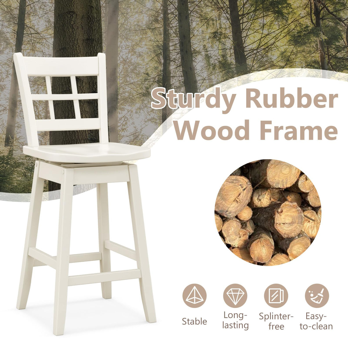 Goflame Bar Stools, Farmhouse Swivel Barstools with 6-Grid Hollow Back & Ergonomic Contoured Seat