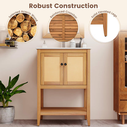 Goflame Bathroom Vanity with Sink Solid Acacia Wood Modern Vanity Sink Cabinet