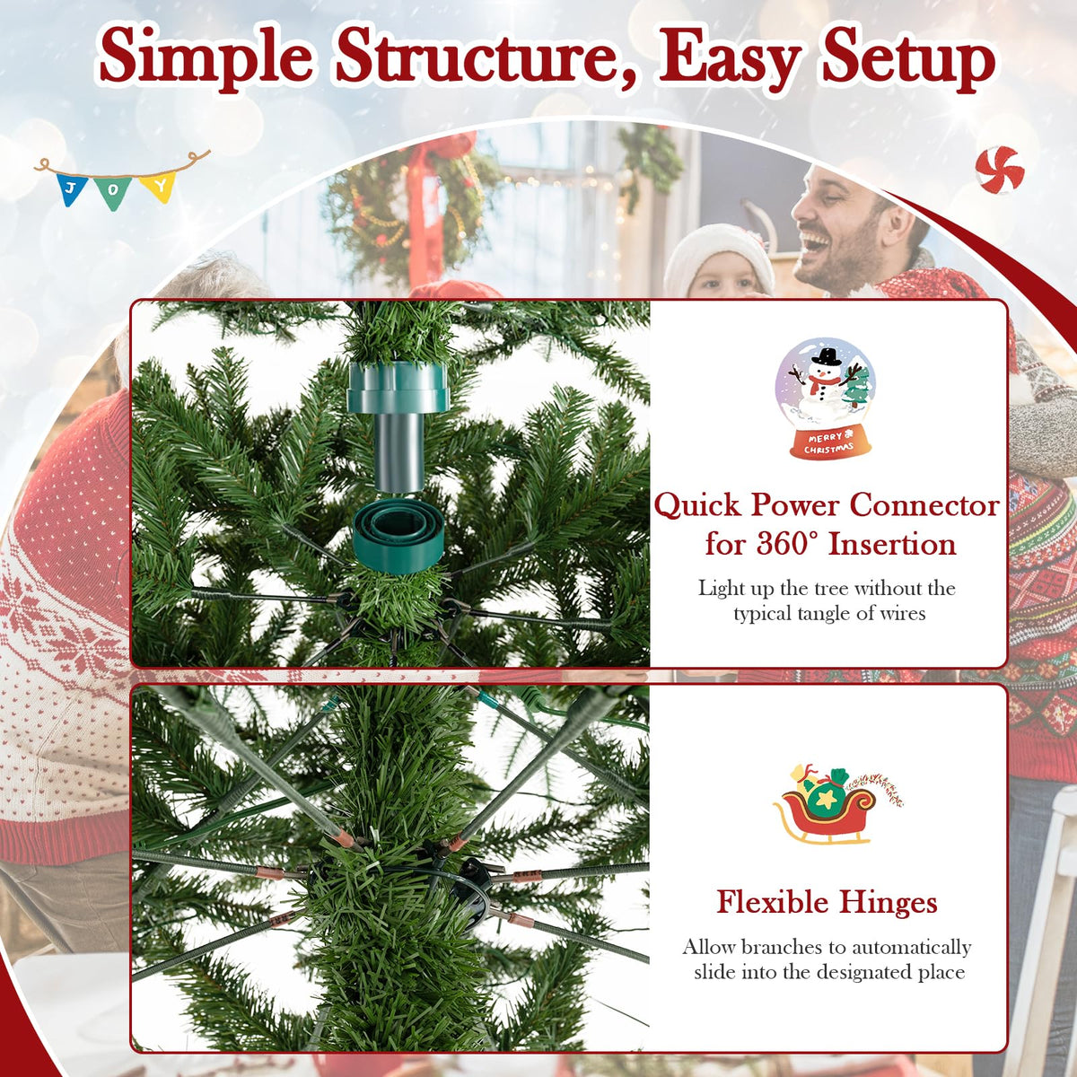 Goflame 12 FT Tall Pre-Lit Hinged Xmas Tree with Quick Power Connector