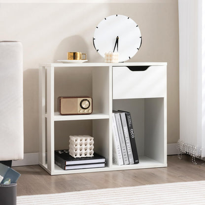 Goflame 3 Cube Bookcase with Drawer, 2 Tier Bookshelf for Small Space, Modern Freestandin