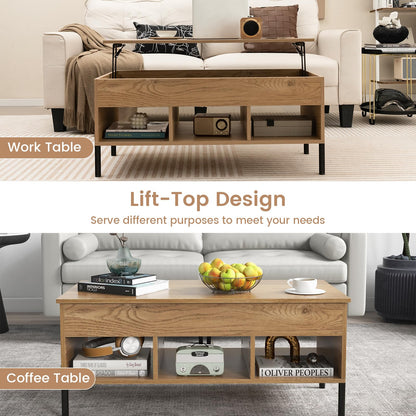 Goflame Lift Top Coffee Table - Living Room Center Table with Lifting Tabletop, Natural