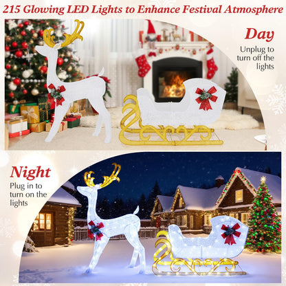 Goflame Lighted Christmas Reindeer and Sleigh w/ 215 LED Lights